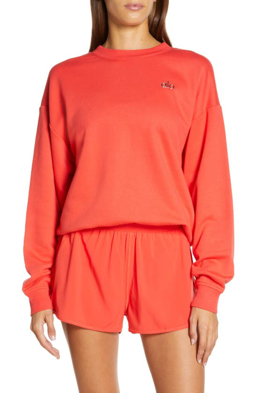 Alo Yoga Accolade Crewneck Sweatshirt In Red Hot Summer | ModeSens