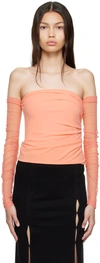Helmut Lang Sheer Off-the-shoulder Top In Coral - H05