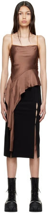 Helmut Lang Asymmetric Draped Satin Top In Cinnamon - Ndt