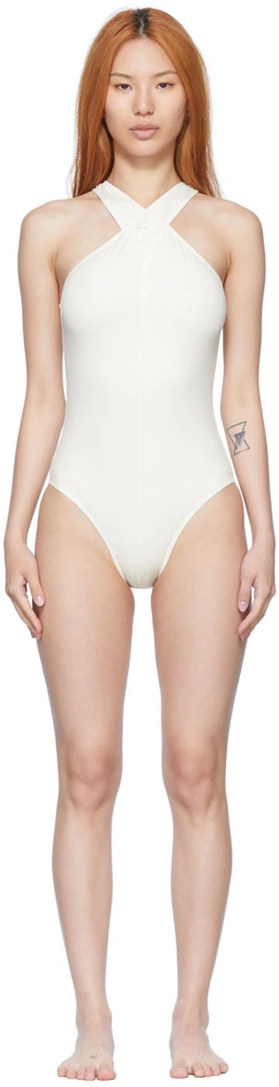 Courrèges Ssense Exclusive Off-white Nylon One-piece Swimsuit In 2010 Yellow