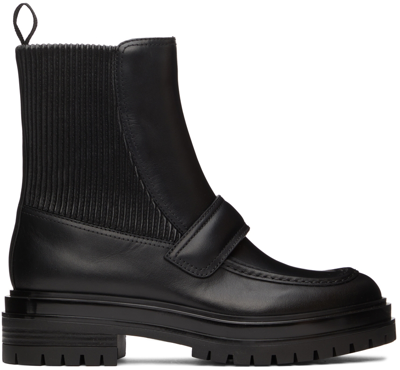 Gianvito Rossi Black Leather Berck Boots In Black+black
