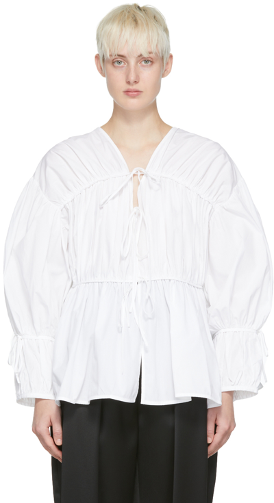 Tove Cleo Ruched Long-sleeve Drawstring Top In White