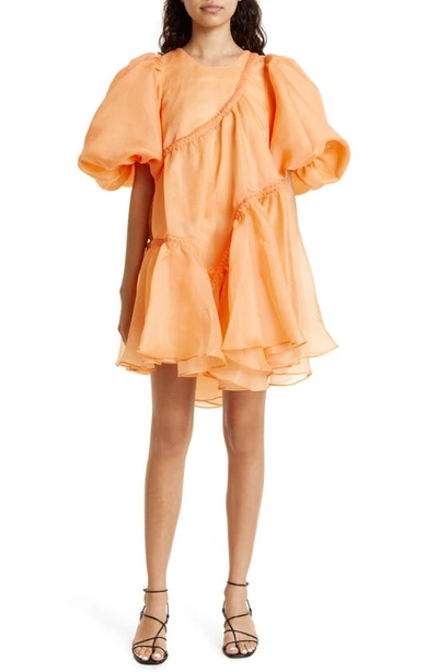 Aje Riviera Asymmetric Puff Sleeve Minidress In Mandarin Orange