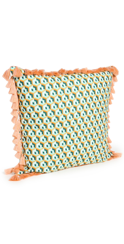 La Doublej Cushion With Fringes In Cubi Verde