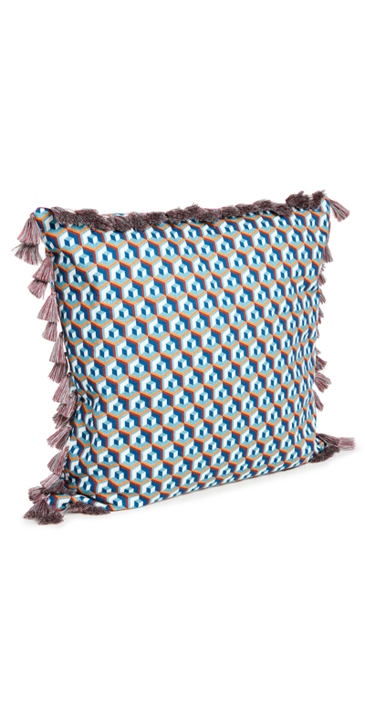 La Doublej Cushion With Fringes In Cubi Blu