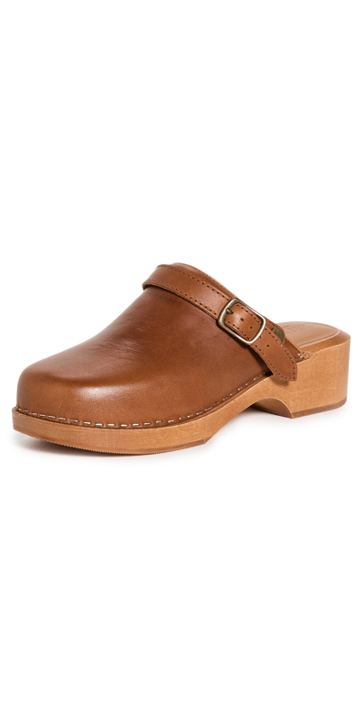 Re/done 70s Classic Leather Clogs In Cuoio Leather