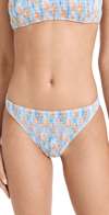 Tanya Taylor Valencia Smocked Bikini Bottoms In Painterly Ikat Oxford Blue Mti