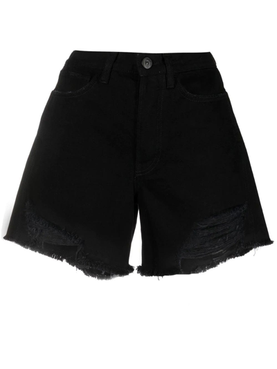3x1 Rip Detail Black Denim Shorts In Nero