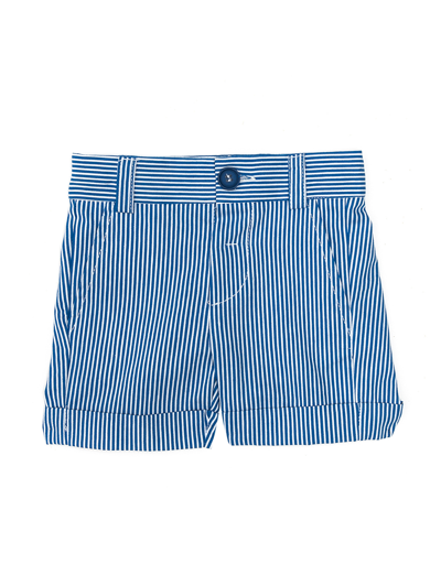 Monnalisa Striped Cotton Shorts In White + Blue