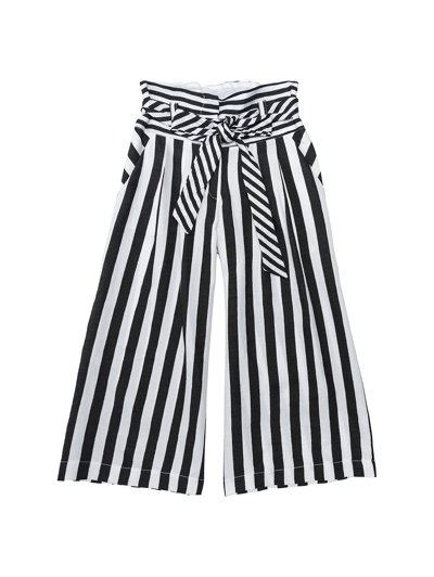 Monnalisa Striped Linen Trousers In White + Black