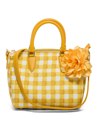 Monnalisa Flower Vichy Boston Bag In White + Yellow