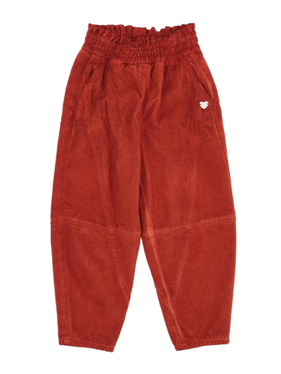 Monnalisa Gabardine Joggers With Heart Charm In Rusty Red