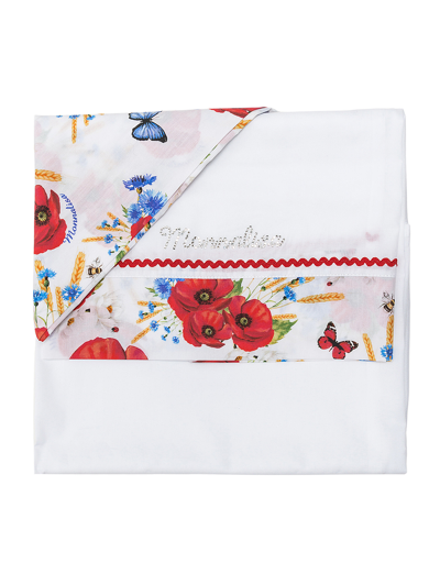 Monnalisa Poppy Print Crib Bedding Set In White + Red