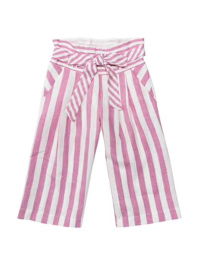 Monnalisa Striped Linen Trousers In Cream + Peach Pink