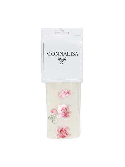 Monnalisa Patches And Rhinestones Pantyhose In Cream
