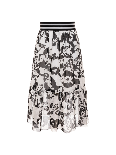 Monnalisa Optical Ruffled Muslin Skirt In White + Black