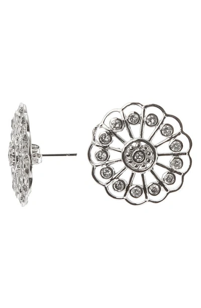 Cz By Kenneth Jay Lane Cz Open Flower Stud Earrings In Clear/ Silver