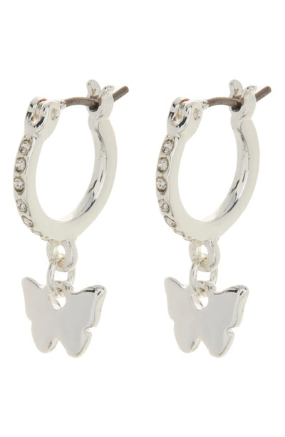 Dkny Butterfly Drop Pavé Huggie Hoop Earrings In Silver/ Crystal