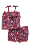 Harper Canyon Babies' Ruffle Tank Top & Bloomer Set In Red Fiery 4th Floral