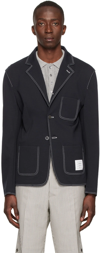 ジャケット Thom Browne Navy pinstripe wool blazer 27328368_57319021_600.jpg