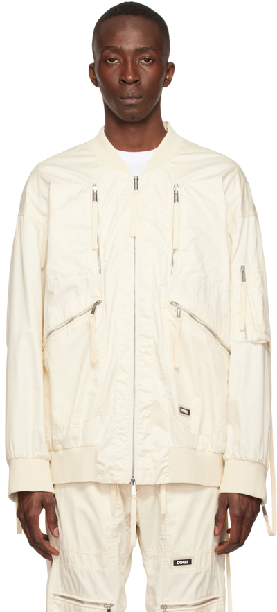 Dsquared2 Off-white Cotton Bomber In 102 Butter