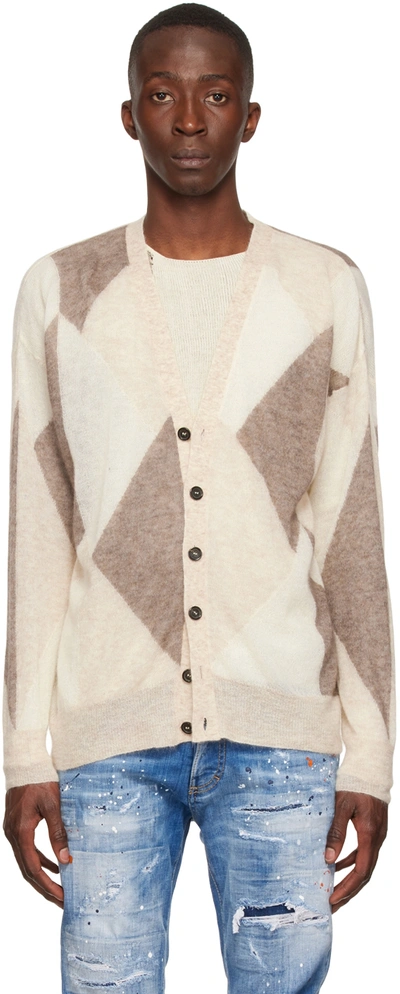 Dsquared2 Geometric-jacquard Cardigan In Beige