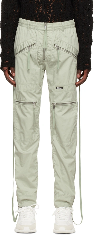 Dsquared2 Green Cotton Cargo Pants In Sage Green
