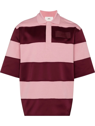 Ami Alexandre Mattiussi Oversized Striped Organic-cotton Polo Shirt In Pink
