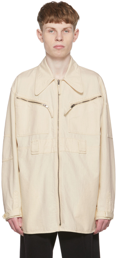 Maison Margiela Off-white Cotton Jacket In 101 Ivory