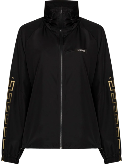 Versace Iconic Greca Hooded Track Jacket In Black | ModeSens