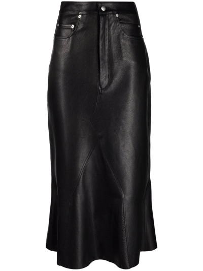 Rick Owens High-rise Leather Godet Skirt In Black