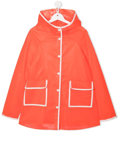 Bonpoint Teen Piped-trim Button-up Hooded Jacket In Orange