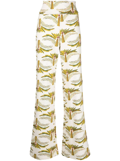 La Doublej Comfy Palm-tree Flared Trousers In Palme