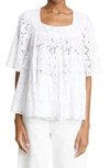 MERLETTE BRANDT EYELET PINTUCK SLEEVE COTTON BLOUSE