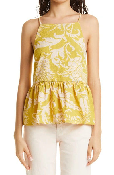 Ted Baker Mahbel Floral-print Peplum Woven Top In Yellow