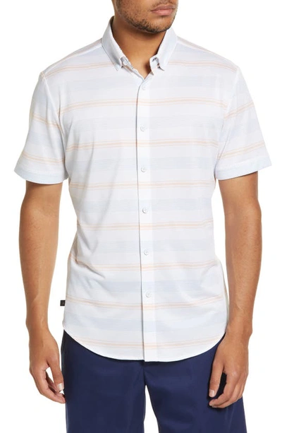 Mizzen + Main Halyard Stripe Short Sleeve Stretch Button-up Shirt In Peach Multi