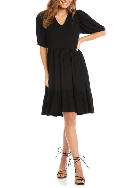 Karen Kane Tiered Puff Sleeve Shift Dress In Black