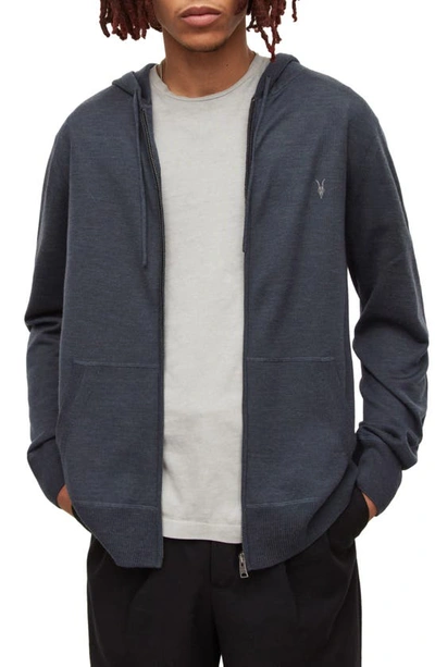 Allsaints Mode Slim Fit Merino Wool Zip Hoodie In Hazed Blue Marl