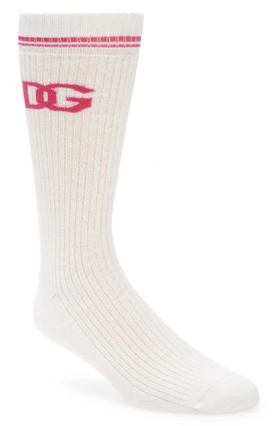 Dolce & Gabbana Dg Logo Socks In White/ Pink