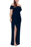 Xscape Off The Shoulder Dress In Navy