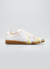 Maison Margiela Replica Sneakers In White Leather With Dripping Detail In Off White