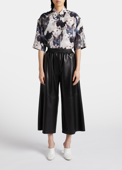 LOEWE CROPPED WIDE-LEG PULL-ON LEATHER PANTS