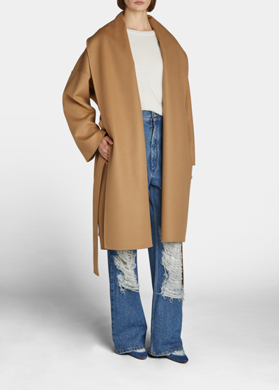 Loewe Shawl Wool-cashmere Belted Coat In Camel