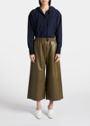 Loewe Cropped Wide-leg Pull-on Leather Pants In Dark Khaki