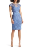 Tadashi Shoji Sequin Lace Cocktail Dress In Blue Stone