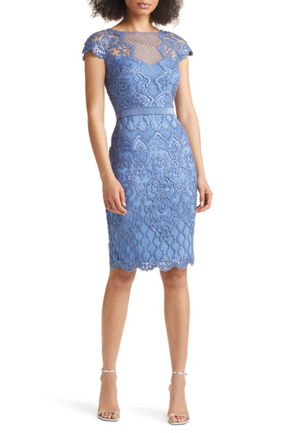 Tadashi Shoji Sequin Lace Cocktail Dress In Blue Stone