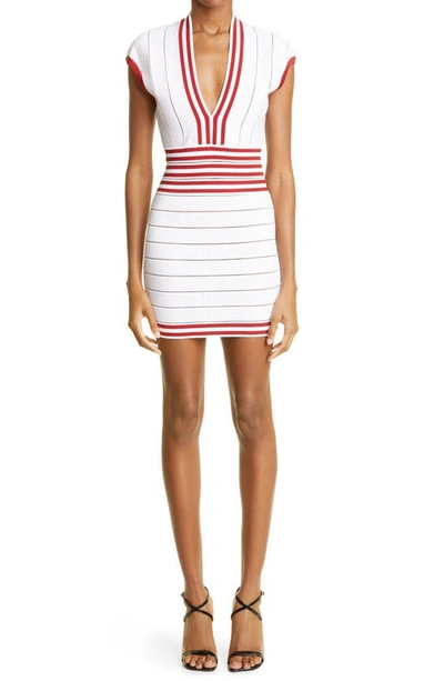Balmain Striped Metallic Knitted Mini Dress In Blanc Rouge | ModeSens