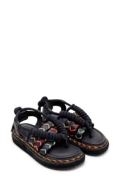 Farm Rio Black Rope Tie Flatform Sandal