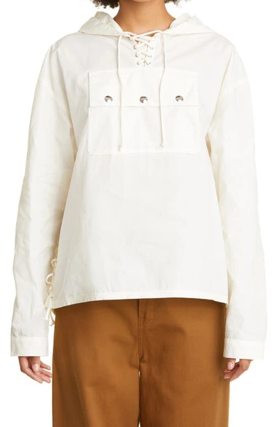 Youths In Balaclava Cotton Lace-up Hooded Pullover In Off White