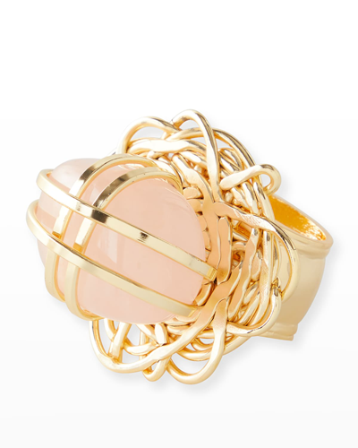 Nomi K Blush Pink Modern Stone On Gold Plated Napkin Rings, Set Of 4